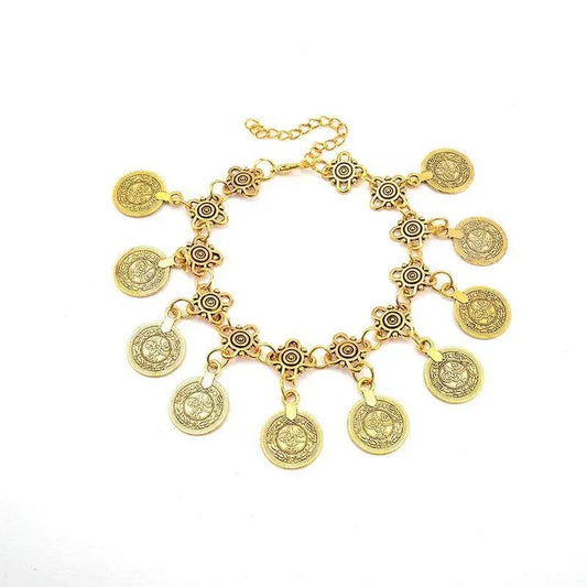 Vintage Ethnic Exaggerated Coin Pendant Bracelets For Women Boho Silver Color Carved Geometric Indian Bracelets Jhumka Jewelry SS69