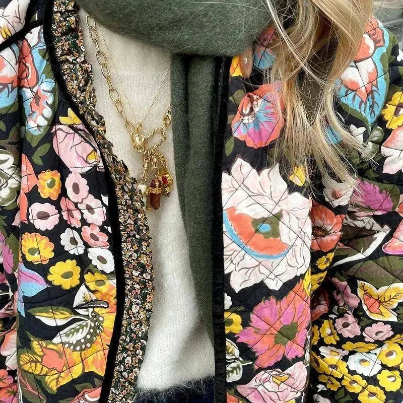 Vintage Floral Flower Printed Cotton Coat Women Fleece Thick Warm Long Sleeve Quilted Jacket Autumn Winter Women's Clothing SS69