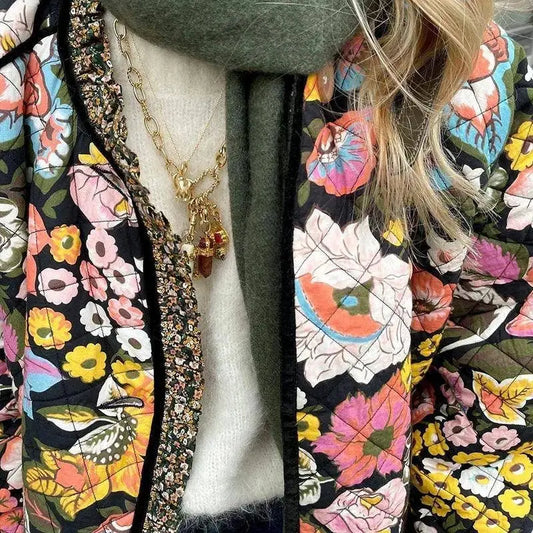 Vintage Floral Flower Printed Cotton Coat Women Fleece Thick Warm Long Sleeve Quilted Jacket Autumn Winter Women's Clothing SS69