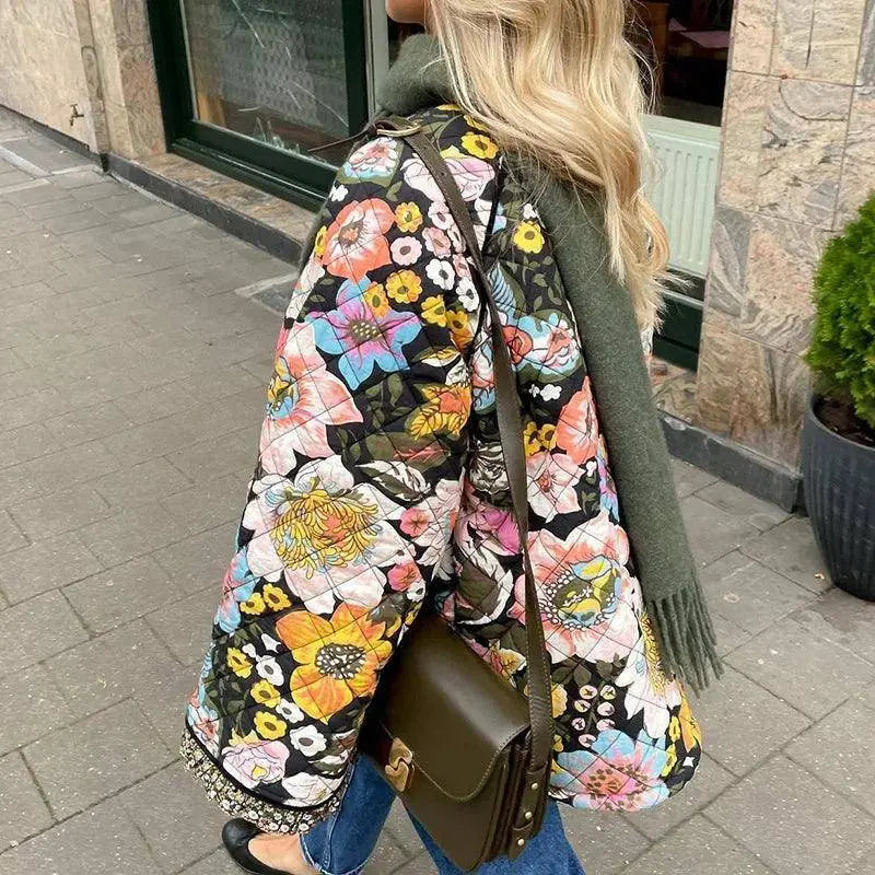 Vintage Floral Flower Printed Cotton Coat Women Fleece Thick Warm Long Sleeve Quilted Jacket Autumn Winter Women's Clothing SS69