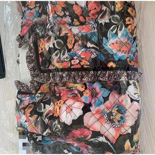 Vintage Floral Flower Printed Cotton Coat Women Fleece Thick Warm Long Sleeve Quilted Jacket Autumn Winter Women's Clothing SS69