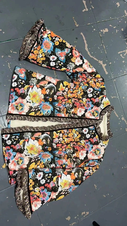 Vintage Floral Flower Printed Cotton Coat Women Fleece Thick Warm Long Sleeve Quilted Jacket Autumn Winter Women's Clothing SS69