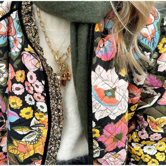 Vintage Floral Flower Printed Cotton Coat Women Fleece Thick Warm Long Sleeve Quilted Jacket Autumn Winter Women's Clothing SS69