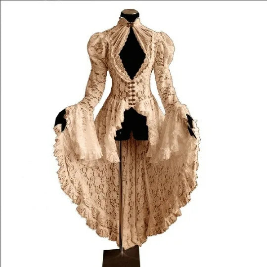 Vintage Halloween Medieval Renaissance Cosplay Costumes Dress Women Gothic Lace Bandage Black Fancy Dress Maxi Dress Vestidos SS69 44.69 Style 2 Beige / XL