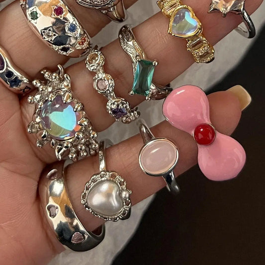 Vintage Irregular Cross Star Open Ring for Women Men Punk Gothic Sliver Color Adjustable Couple Rings Y2K Egirl Jewelry Gift - SS69