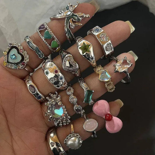 Vintage Irregular Cross Star Open Ring for Women Men Punk Gothic Sliver Color Adjustable Couple Rings Y2K Egirl Jewelry Gift SS69