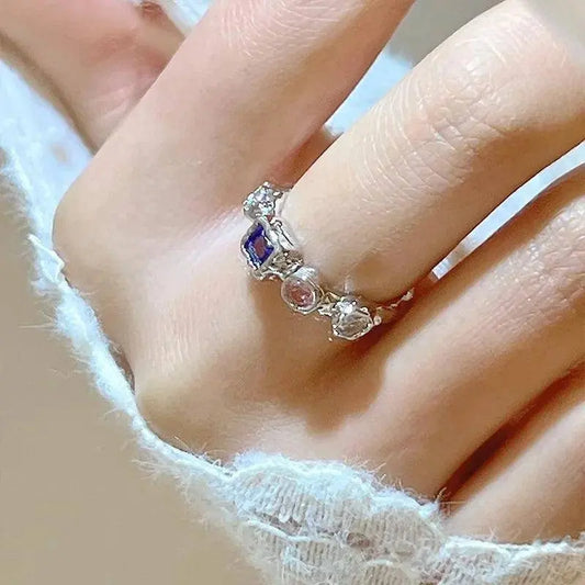 Vintage Irregular Cross Star Open Ring for Women Men Punk Gothic Sliver Color Adjustable Couple Rings Y2K Egirl Jewelry Gift SS69