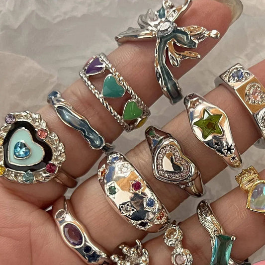 Vintage Irregular Cross Star Open Ring for Women Men Punk Gothic Sliver Color Adjustable Couple Rings Y2K Egirl Jewelry Gift SS69