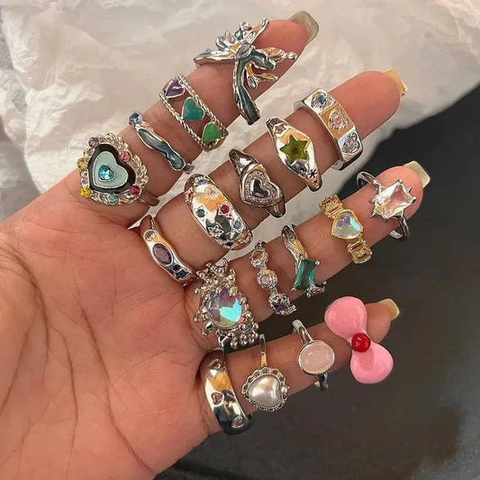 Vintage Irregular Cross Star Open Ring for Women Men Punk Gothic Sliver Color Adjustable Couple Rings Y2K Egirl Jewelry Gift SS69