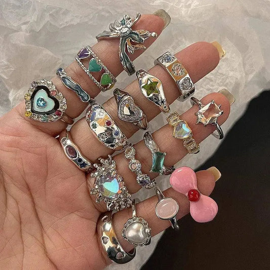 Vintage Irregular Cross Star Open Ring for Women Men Punk Gothic Sliver Color Adjustable Couple Rings Y2K Egirl Jewelry Gift SS69