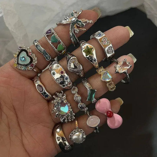 Vintage Irregular Cross Star Open Ring for Women Men Punk Gothic Sliver Color Adjustable Couple Rings Y2K Egirl Jewelry Gift SS69