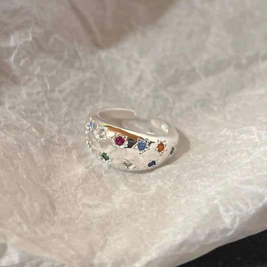 Vintage Irregular Cross Star Open Ring for Women Men Punk Gothic Sliver Color Adjustable Couple Rings Y2K Egirl Jewelry Gift SS69