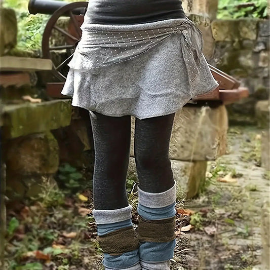 Vintage Style High-Waisted Culottes with Polka Dot Detail and Color Block Design, 100% Polyester Knit Fabric, High Stretch Skinny Fit Leggings with Elastic Waist for Women - Spring/Fall Collection SS69 25.69 XXL / Mixed Color