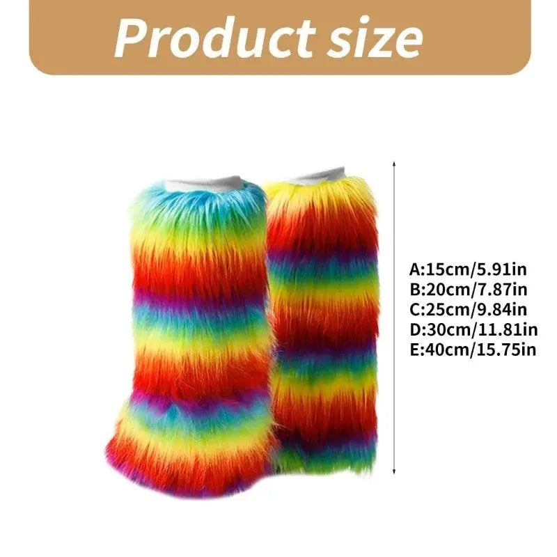 Warm Furry Plush Leg Warmers for Winter Parties Rainbow Colorful Boot Covers T8NB SS69