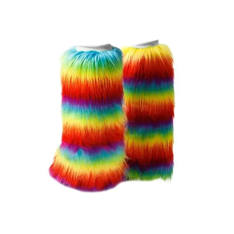 Warm Furry Plush Leg Warmers for Winter Parties Rainbow Colorful Boot Covers T8NB SS69