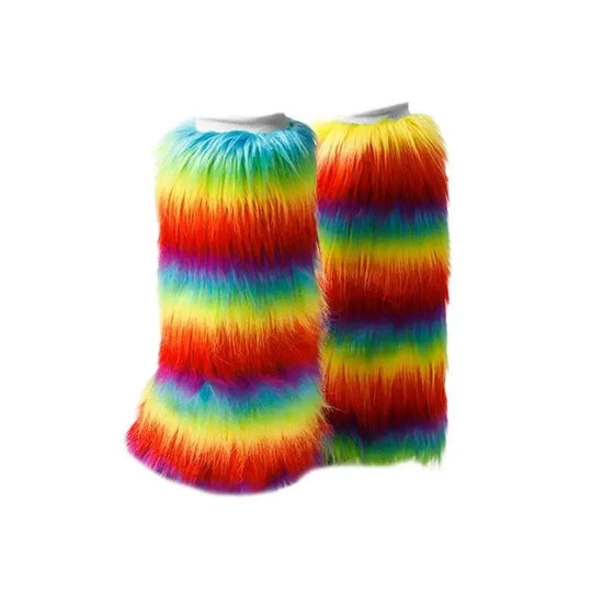 Warm Furry Plush Leg Warmers for Winter Parties Rainbow Colorful Boot Covers T8NB SS69