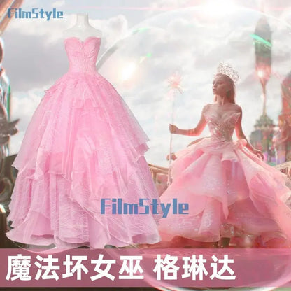 Wicked Glinda Cosplay Costume Disguise Women Pink Dress Halloween Carnival Party Outfits Suit FilmStyle SS69
