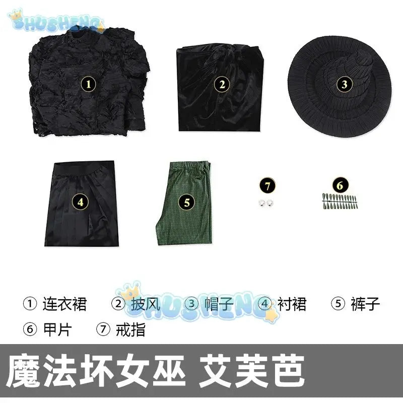 Wicked Witch Elphaba Cosplay Costume Uniform Halloween Carnival Party Christmas Play Role Clothes Clothing for Women Shusheng SS69