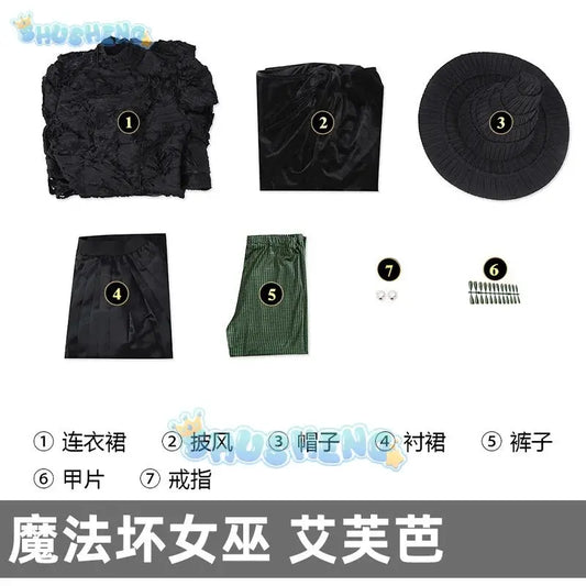 Wicked Witch Elphaba Cosplay Costume Uniform Halloween Carnival Party Christmas Play Role Clothes Clothing for Women Shusheng SS69