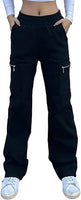 Wide Leg Straight Cargo Pants with Zipper, Stretch Pockets, Long High-Waisted - SS69
