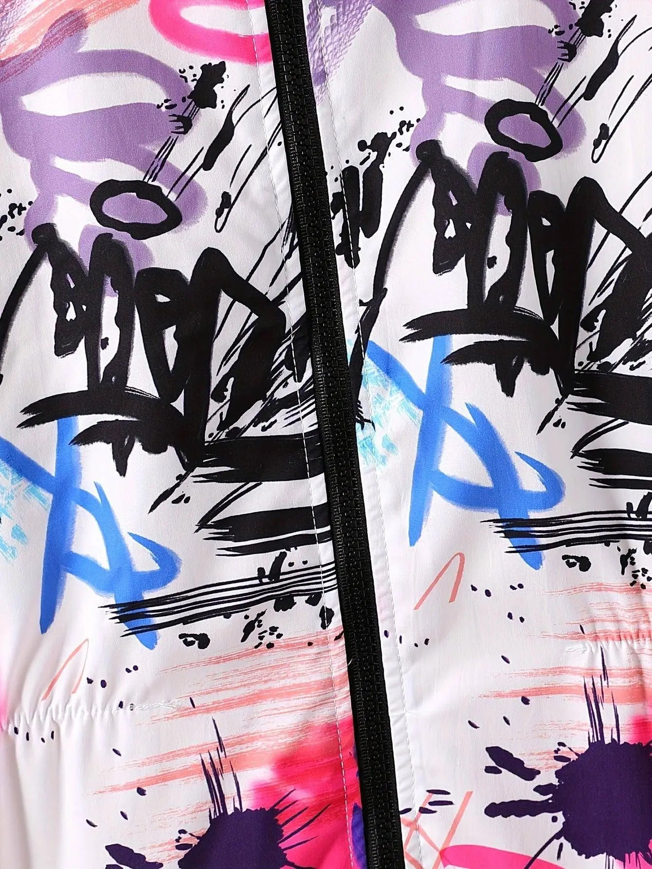 Winter Girls Graffiti Allover Pattern Thermal Hooded Coat - Thick Plush Lined Long Hooded Outerwear SS69