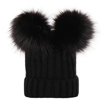 Winter Women Beanie Hats Faux Fur Ball Mother Kids Hats for Girls Boys Warm Knitted Bobbles Woman Cap Teenager Grils Beanies SS69