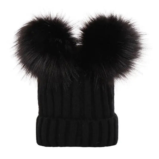 Winter Women Beanie Hats Faux Fur Ball Mother Kids Hats for Girls Boys Warm Knitted Bobbles Woman Cap Teenager Grils Beanies SS69