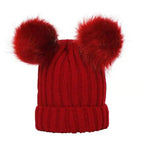 Winter Women Beanie Hats Faux Fur Ball Mother Kids Hats for Girls Boys Warm Knitted Bobbles Woman Cap Teenager Grils Beanies SS69
