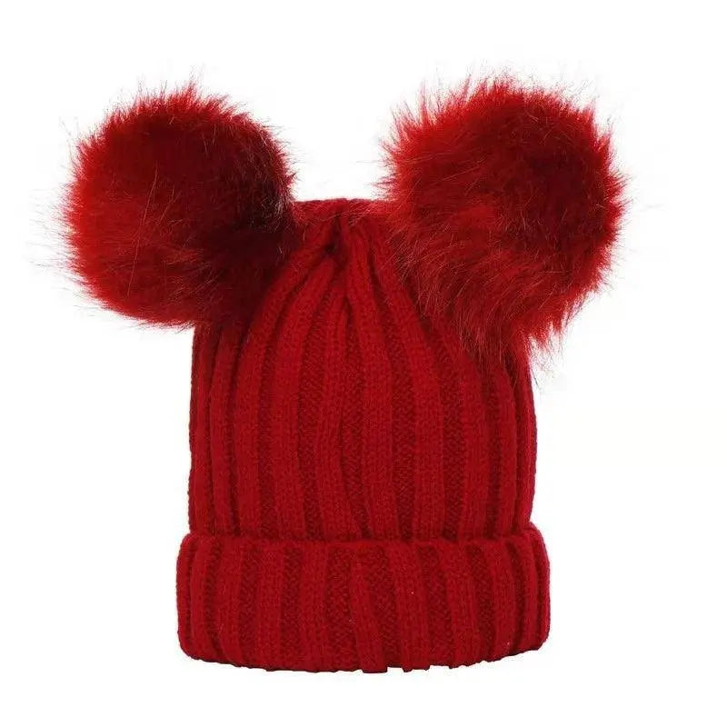 Winter Women Beanie Hats Faux Fur Ball Mother Kids Hats for Girls Boys Warm Knitted Bobbles Woman Cap Teenager Grils Beanies SS69