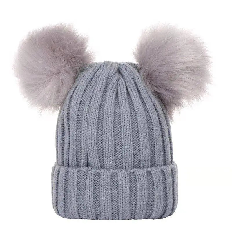 Winter Women Beanie Hats Faux Fur Ball Mother Kids Hats for Girls Boys Warm Knitted Bobbles Woman Cap Teenager Grils Beanies SS69