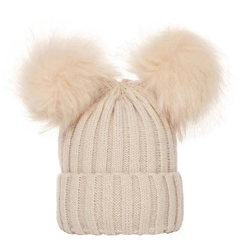 Winter Women Beanie Hats Faux Fur Ball Mother Kids Hats for Girls Boys Warm Knitted Bobbles Woman Cap Teenager Grils Beanies SS69