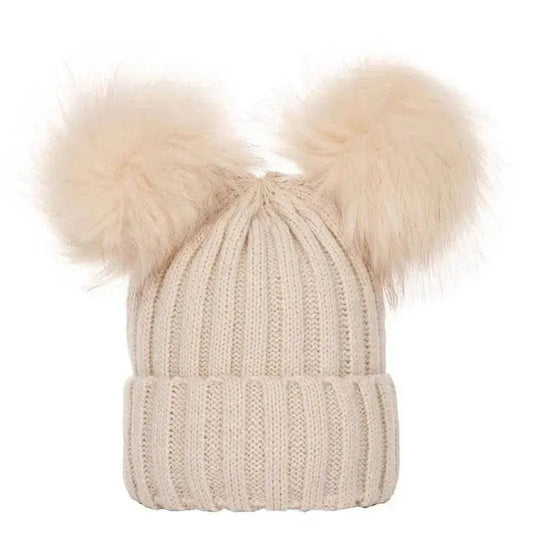 Winter Women Beanie Hats Faux Fur Ball Mother Kids Hats for Girls Boys Warm Knitted Bobbles Woman Cap Teenager Grils Beanies SS69