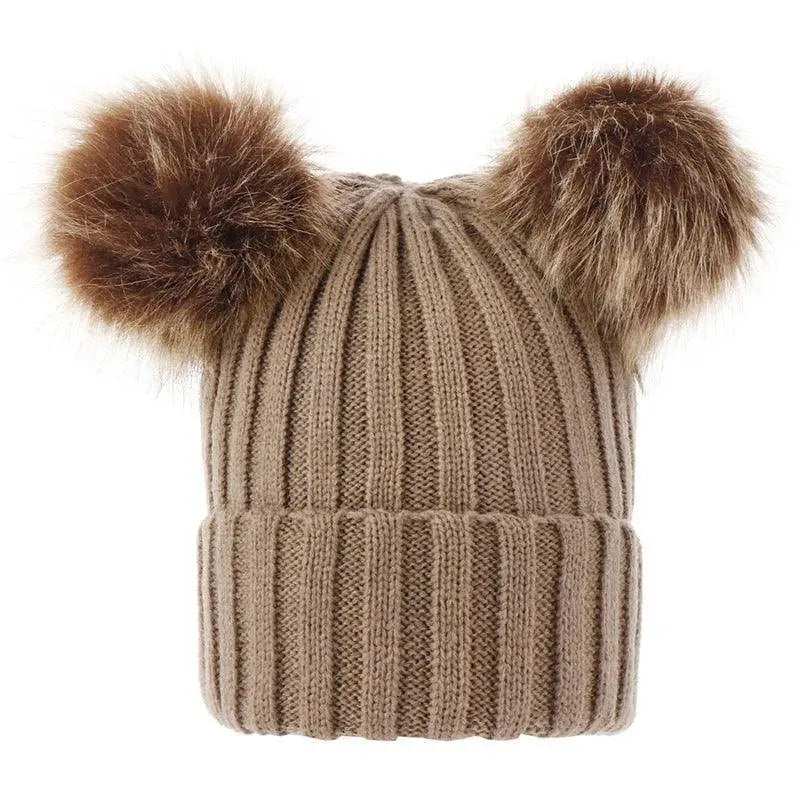 Winter Women Beanie Hats Faux Fur Ball Mother Kids Hats for Girls Boys Warm Knitted Bobbles Woman Cap Teenager Grils Beanies SS69