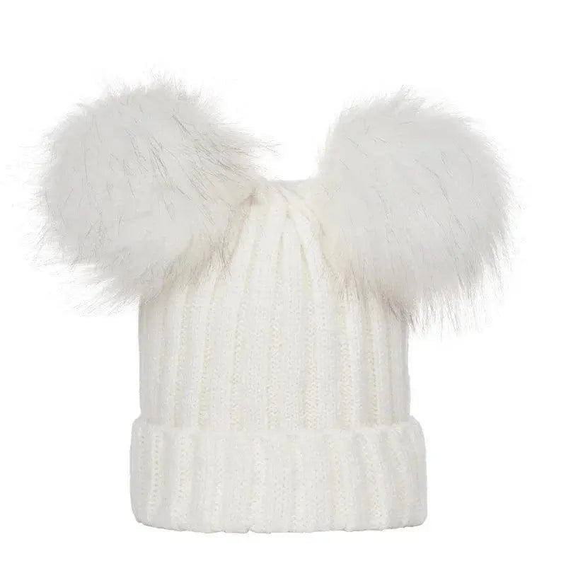 Winter Women Beanie Hats Faux Fur Ball Mother Kids Hats for Girls Boys Warm Knitted Bobbles Woman Cap Teenager Grils Beanies SS69