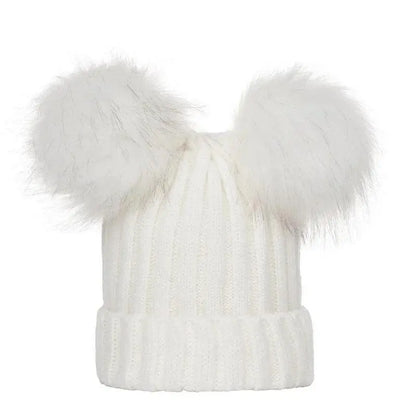 Winter Women Beanie Hats Faux Fur Ball Mother Kids Hats for Girls Boys Warm Knitted Bobbles Woman Cap Teenager Grils Beanies SS69