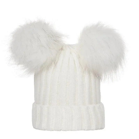 Winter Women Beanie Hats Faux Fur Ball Mother Kids Hats for Girls Boys Warm Knitted Bobbles Woman Cap Teenager Grils Beanies SS69