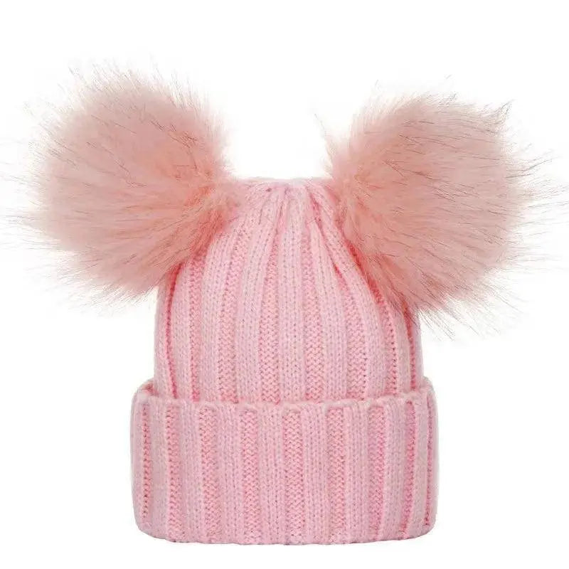 Winter Women Beanie Hats Faux Fur Ball Mother Kids Hats for Girls Boys Warm Knitted Bobbles Woman Cap Teenager Grils Beanies SS69