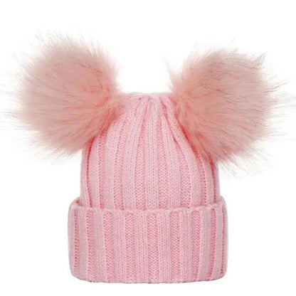 Winter Women Beanie Hats Faux Fur Ball Mother Kids Hats for Girls Boys Warm Knitted Bobbles Woman Cap Teenager Grils Beanies SS69