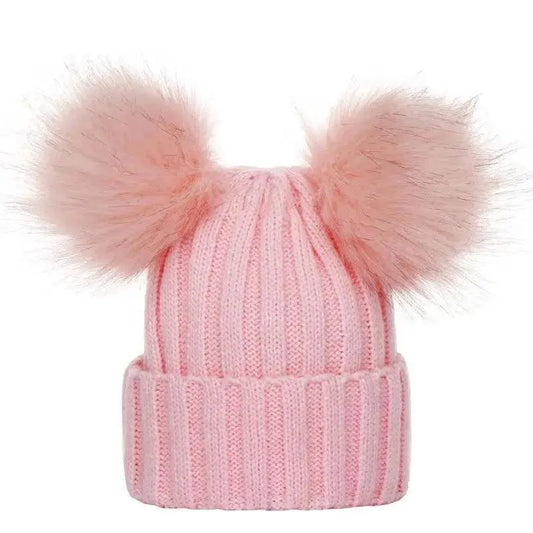 Winter Women Beanie Hats Faux Fur Ball Mother Kids Hats for Girls Boys Warm Knitted Bobbles Woman Cap Teenager Grils Beanies SS69