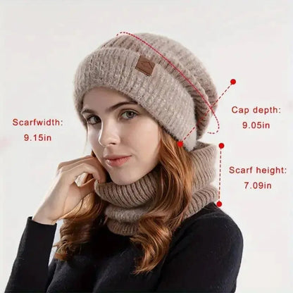 Winter Women's Two-tone Hat with Velvet Bib, Two-piece Knitted Hat, Thickened Warm Earmuff Beanie, Birthday, Valentine's Day, Ch SS69