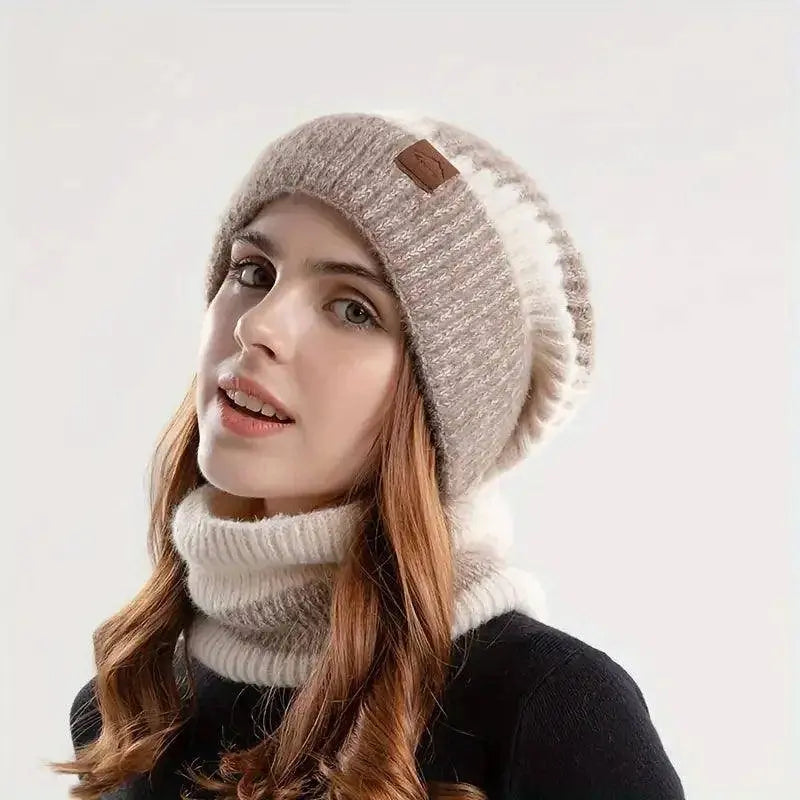Winter Women's Two-tone Hat with Velvet Bib, Two-piece Knitted Hat, Thickened Warm Earmuff Beanie, Birthday, Valentine's Day, Ch SS69
