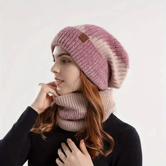 Winter Women's Two-tone Hat with Velvet Bib, Two-piece Knitted Hat, Thickened Warm Earmuff Beanie, Birthday, Valentine's Day, Ch SS69