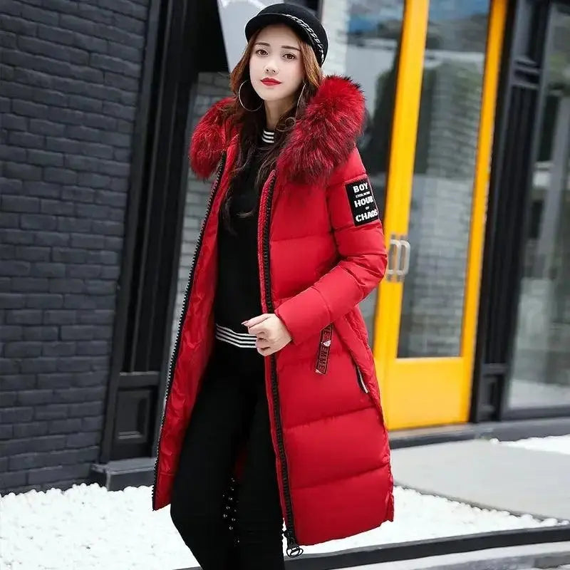 Winter coats women down jackets 2025 long slim solid color coat female Jackets outerwears woman parkas clothes zip fur collar - SS69