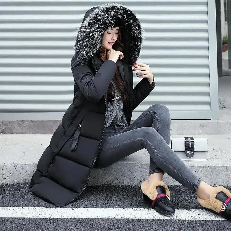 Winter coats women down jackets 2025 long slim solid color coat female Jackets outerwears woman parkas clothes zip fur collar - SS69