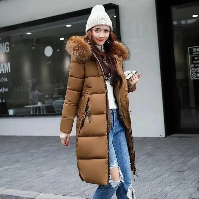 Winter coats women down jackets 2025 long slim solid color coat female Jackets outerwears woman parkas clothes zip fur collar - SS69