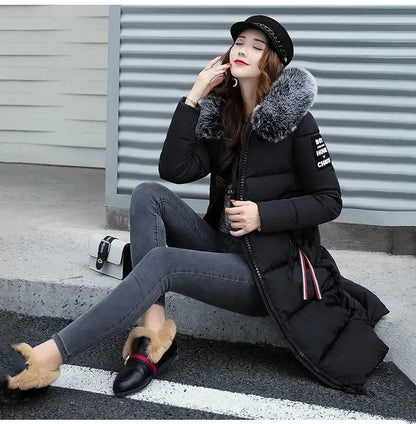 Winter coats women down jackets 2025 long slim solid color coat female Jackets outerwears woman parkas clothes zip fur collar SS69