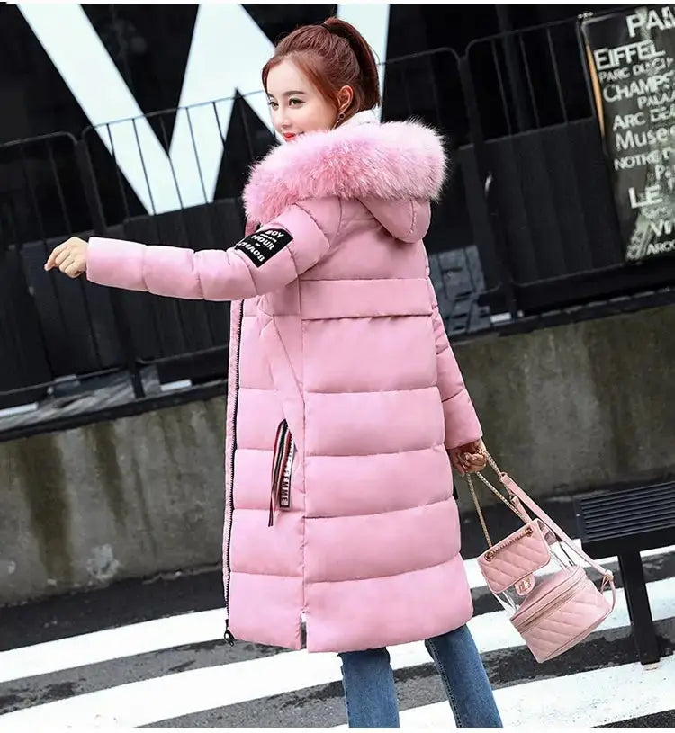 Winter coats women down jackets 2025 long slim solid color coat female Jackets outerwears woman parkas clothes zip fur collar SS69