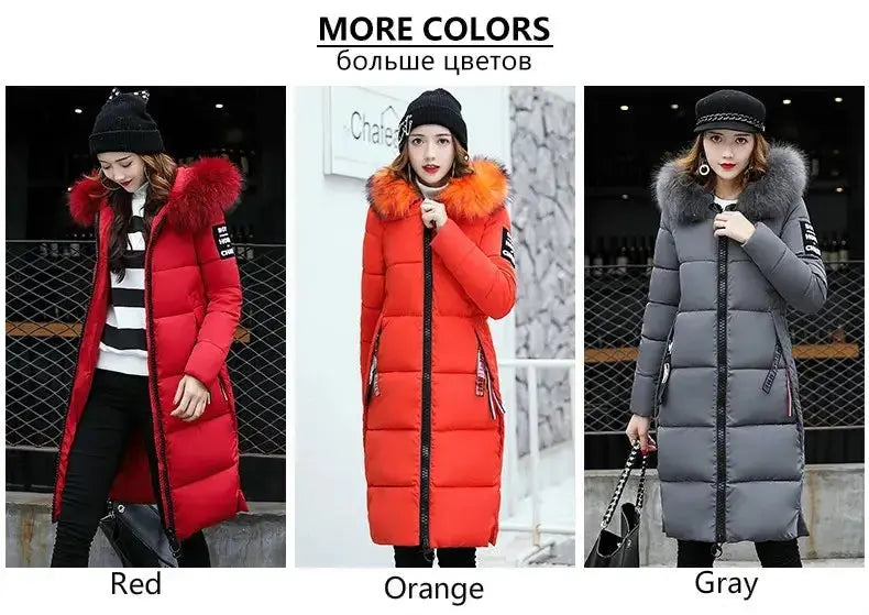 Winter coats women down jackets 2025 long slim solid color coat female Jackets outerwears woman parkas clothes zip fur collar SS69