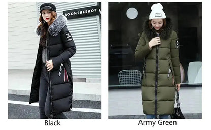 Winter coats women down jackets 2025 long slim solid color coat female Jackets outerwears woman parkas clothes zip fur collar SS69