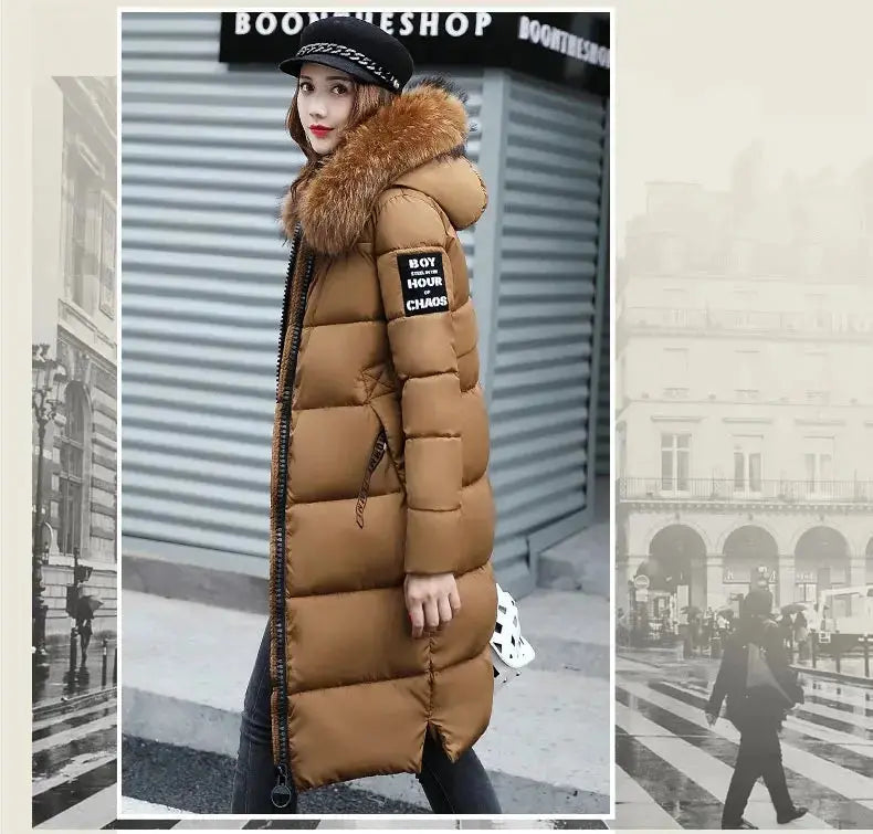 Winter coats women down jackets 2025 long slim solid color coat female Jackets outerwears woman parkas clothes zip fur collar SS69